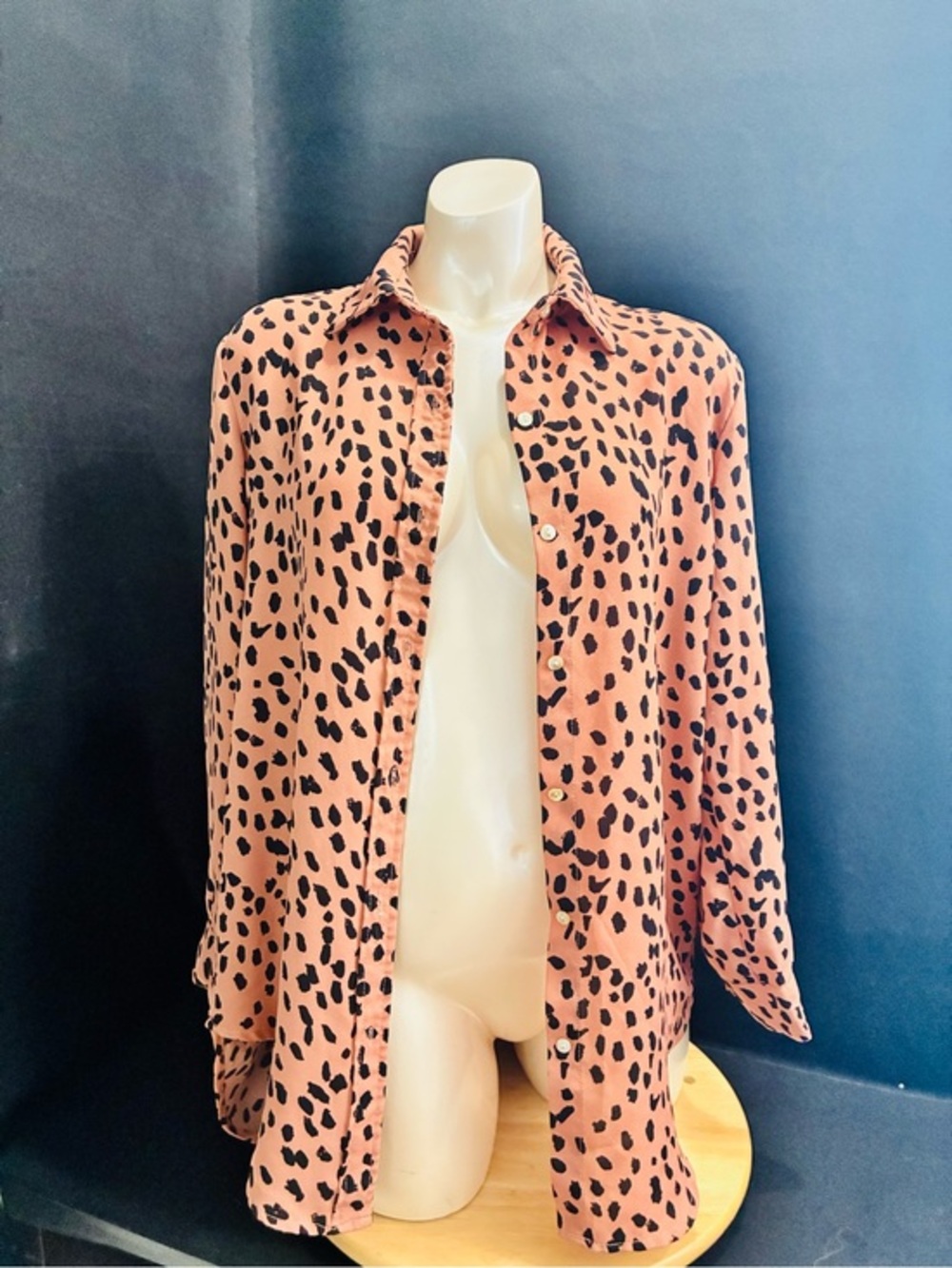 Terracotta S/M Leopard Print Button-Up Shirt Long Sleeves Casual Earthy Toned